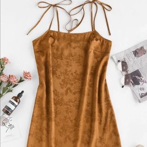 ZAFUL Jacquard Tie Shoulder Cami Slit Dress XL